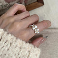 Elegant Korean Copper Flower Geometric Open Bangle Ring For Women view 3