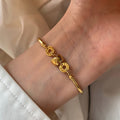 18K Gold Plated Copper Round Bamboo Joint Bangle French Vintage Minimalist Geometric Jewelry view 2