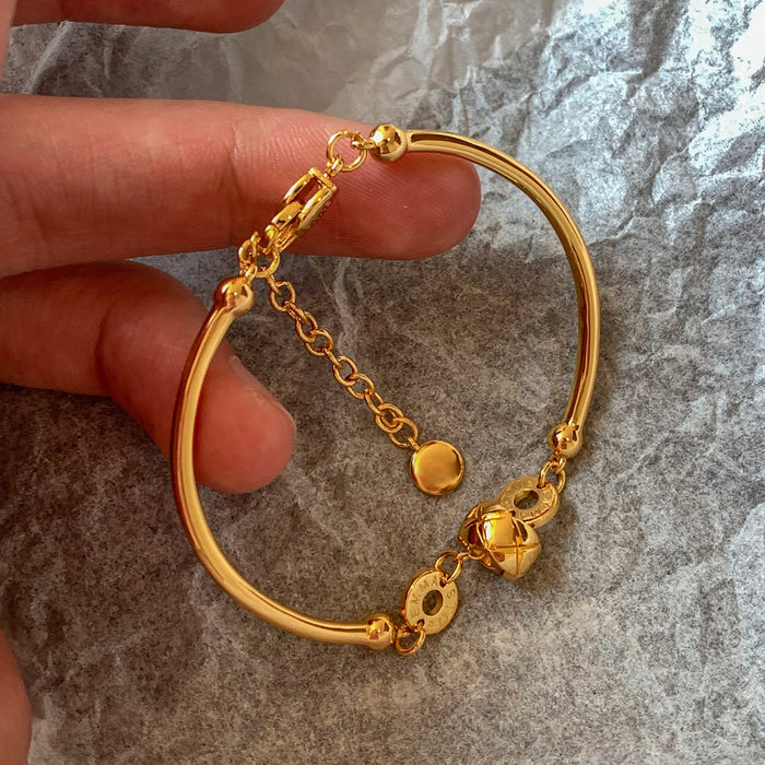 18K Gold Plated Copper Round Bamboo Joint Bangle French Vintage Minimalist Geometric Jewelry