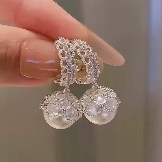Vintage Elegant Zircon Lace Faux Pearl Geometric Circle Drop Earrings For Daily Light Luxury Style
