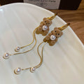 Cute Flocked Teddy Bear Faux Pearl Tassel Drop Earrings With Silver Needle Retro Winter Style view 4