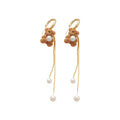 Cute Flocked Teddy Bear Faux Pearl Tassel Drop Earrings With Silver Needle Retro Winter Style view 5