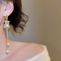 Cute Flocked Teddy Bear Faux Pearl Tassel Drop Earrings With Silver Needle Retro Winter Style view 3
