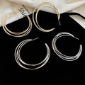 Metal C-Shaped Multi Layer Hoop Earrings With Silver Pins, Minimalist Geometric Light Luxury Style view 4