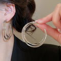 Metal C-Shaped Multi Layer Hoop Earrings With Silver Pins, Minimalist Geometric Light Luxury Style view 3