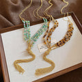 Light Luxury Geometric Faux Crystal Beaded Tassel Sweater Necklace For Women view 2