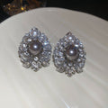 Light Luxury Faux Pearl Teardrop Drop Earrings With Rhinestone Silver Posts French Vintage Style view 4