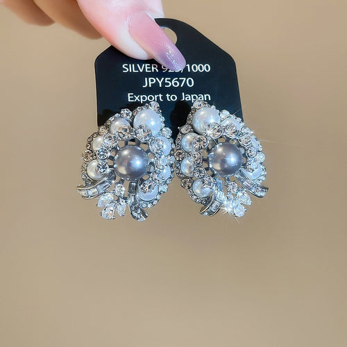 Light Luxury Faux Pearl Teardrop Drop Earrings With Rhinestone Silver Posts French Vintage Style