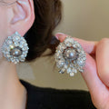 Light Luxury Faux Pearl Teardrop Drop Earrings With Rhinestone Silver Posts French Vintage Style view 1