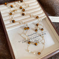 Light Luxury Tiger Eye Beaded Faux Pearl Layered Sweater Necklace Vintage Round Geometric Choker For Women view 2