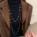 Light Luxury Tiger Eye Beaded Faux Pearl Layered Sweater Necklace Vintage Round Geometric Choker For Women view 1