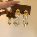 Vintage Flower Rhinestone Teardrop Faux Pearl Stud Earrings With Silver Posts view 3