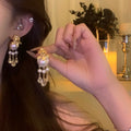 Vintage Flower Rhinestone Teardrop Faux Pearl Stud Earrings With Silver Posts view 2
