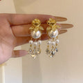 Vintage Flower Rhinestone Teardrop Faux Pearl Stud Earrings With Silver Posts view 1