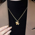 Copper Zircon Crystal Pony Necklace And Stud Earrings Jewelry Set For Women, Chinese Style view 2