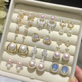 Silver Needle Zircon Geometric Faux Pearl Stud Earrings For Women Light Luxury Vintage Style view 1