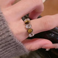 Zircon Tiger Eye Stone Open Ring For Women view 2