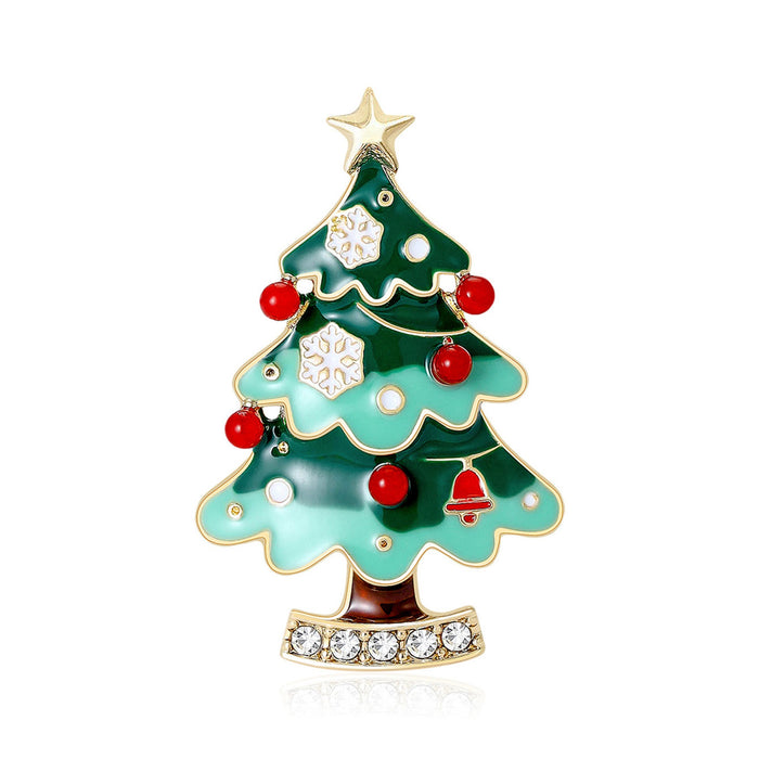 Alloy Enamel Pearl Christmas Tree Brooch Holiday Lapel Pin