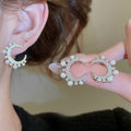 Light Luxury Faux Pearl Zircon Crescent Drop Earrings With Silver Needle Vintage Geometric Style view 2