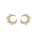 Light Luxury Faux Pearl Zircon Crescent Drop Earrings With Silver Needle Vintage Geometric Style view 5