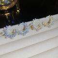 Light Luxury Faux Pearl Zircon Crescent Drop Earrings With Silver Needle Vintage Geometric Style view 3