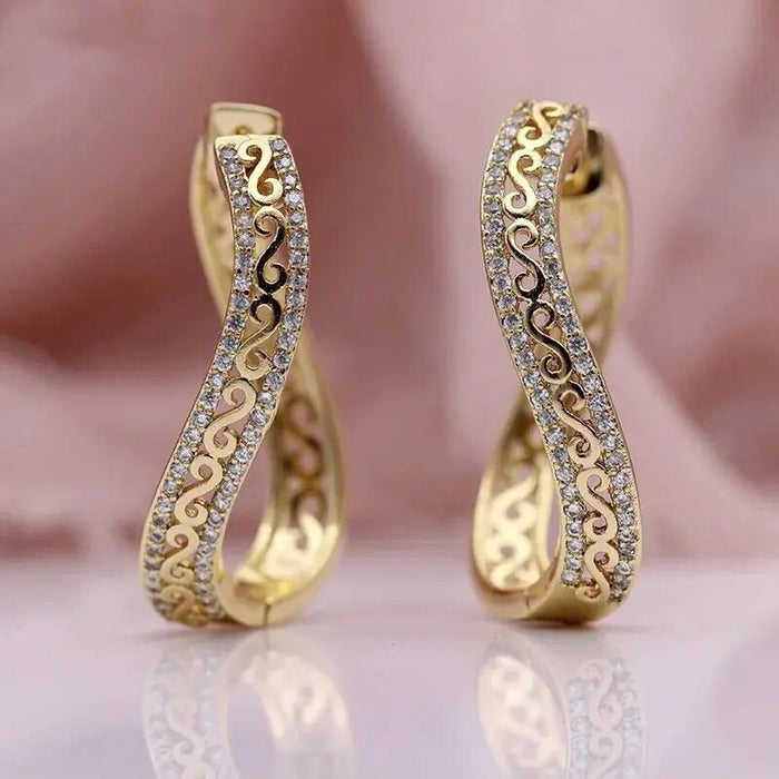 Trendy Women's S Shape Ear Cuffs With Bohemian Court Style Micro Pave Hollow Irregular Design Earrings