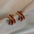 Red Ribbon Stud Earrings For Women, Bowknot Fairy Gentle Style Oil Painted New Year Jewelry view 2