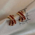 Red Ribbon Stud Earrings For Women, Bowknot Fairy Gentle Style Oil Painted New Year Jewelry view 4