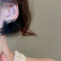 Feather Tassel Drop Earrings With Silver Needle Geometric Stud Design For Fashion OL Minimalist Style view 3