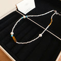 Maillard Style Faux Pearl Tiger Eye Beaded Necklace With Silver Accents, Retro Ethnic Collarbone Jewelry view 2