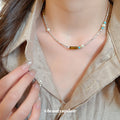 Maillard Style Faux Pearl Tiger Eye Beaded Necklace With Silver Accents, Retro Ethnic Collarbone Jewelry view 3