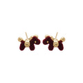 Silver Needle Flocked Pony Stud Earrings New Chinese Retro Zodiac Animal Light Luxury Jewelry view 5