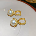Gold Plated Zircon Lace Faux Pearl Ear Cuff Earrings French Vintage Geometric Round Elegant Jewelry view 4
