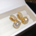 Gold Plated Zircon Lace Faux Pearl Ear Cuff Earrings French Vintage Geometric Round Elegant Jewelry view 2
