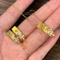 Gold Plated Copper Zircon Wheat Tassel Necklace And Stud Earrings Jewelry Set In Chinese Vintage Style view 1