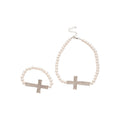 Light Luxury Faux Pearl Rhinestone Cross Necklace Bracelet Jewelry Set For Women view 5