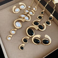 Vintage Alloy Oval Tassel Necklace And Stud Earrings Jewelry Set For Women, Light Luxury Niche Design view 3