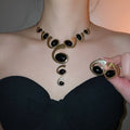 Vintage Alloy Oval Tassel Necklace And Stud Earrings Jewelry Set For Women, Light Luxury Niche Design view 4