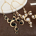 Vintage Alloy Oval Tassel Necklace And Stud Earrings Jewelry Set For Women, Light Luxury Niche Design view 1