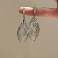 Iron Metal Zircon Oval Hollow Hook Earrings Minimalist European Style Light Luxury Jewelry view 3