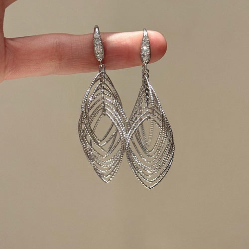 Iron Metal Zircon Oval Hollow Hook Earrings Minimalist European Style Light Luxury Jewelry