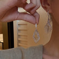 Iron Metal Zircon Oval Hollow Hook Earrings Minimalist European Style Light Luxury Jewelry view 4