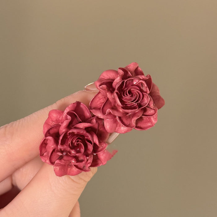 Silver Needle Resin Rose Flower Stud Earrings For Women Elegant OL Style Daily Jewelry