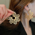 18K Gold Plated Brass Hollow Flower Stud Earrings Light Luxury Minimalist Floral Jewelry view 2