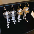 Faux Pearl Zircon Ruffle Tassel Drop Earrings With Silver Pins Light Luxury Geometric Design view 1