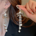Faux Pearl Zircon Ruffle Tassel Drop Earrings With Silver Pins Light Luxury Geometric Design view 2