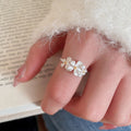 Elegant Korean Style Silver Tone Copper Flower Open Ring For Women Daily Index Finger Jewelry view 3