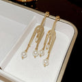 Light Luxury Geometric Fork Line Faux Pearl Stud Earrings With Silver Pins view 2