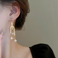 Light Luxury Geometric Fork Line Faux Pearl Stud Earrings With Silver Pins view 3