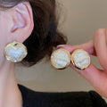 16K Gold Plated Silver Post Heart Faux Pearl Stud Earrings For Women Elegant OL Style view 2